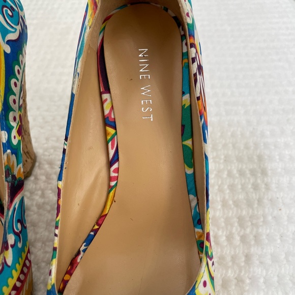 Nine West Wild Thingo Multi-Colored floral Wedges Heels Shoes - Picture 6 of 6